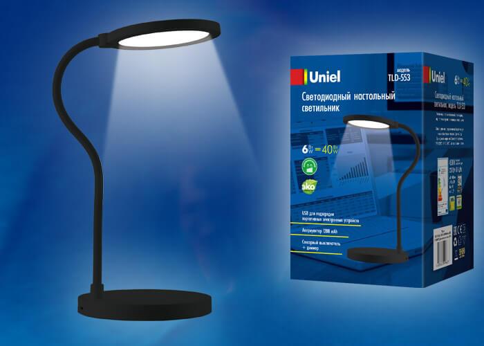 Настольная лампа Uniel TLD-553 Black/LED/400Lm/4500K/Dimmer/USB UL-00003339 В наличии, Производитель:Uniel, Тип: Офисные, Артикул: TLD-553 Black/LED/400Lm/4500K/Dimmer/USB Доставка по РФ, актуальные цены и остатки, интернет-магазин Торгостров