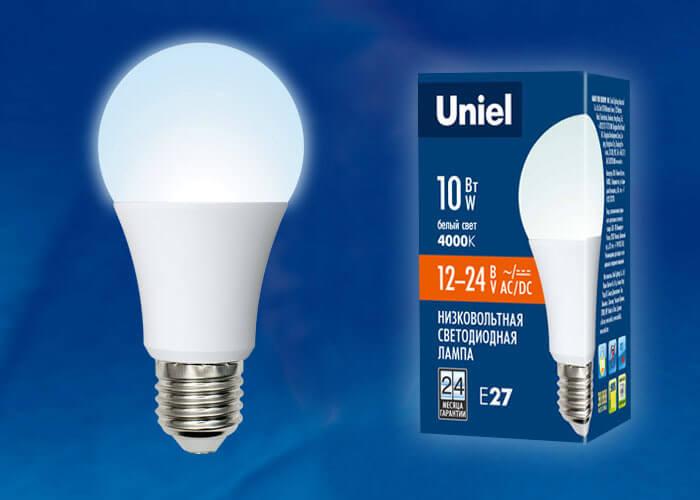Лампа светодиодная Uniel E27 10W 4000K матовая LED-A60-10W/NW/E27/FR/12-24V PLO55WH UL-00002381 В наличии, Производитель:Uniel, Тип: Светодиодные, Артикул: LED-A60-10W/NW/E27/FR/12-24V PLO55WH Доставка по РФ, актуальные цены и остатки, интернет-магазин Торгостров