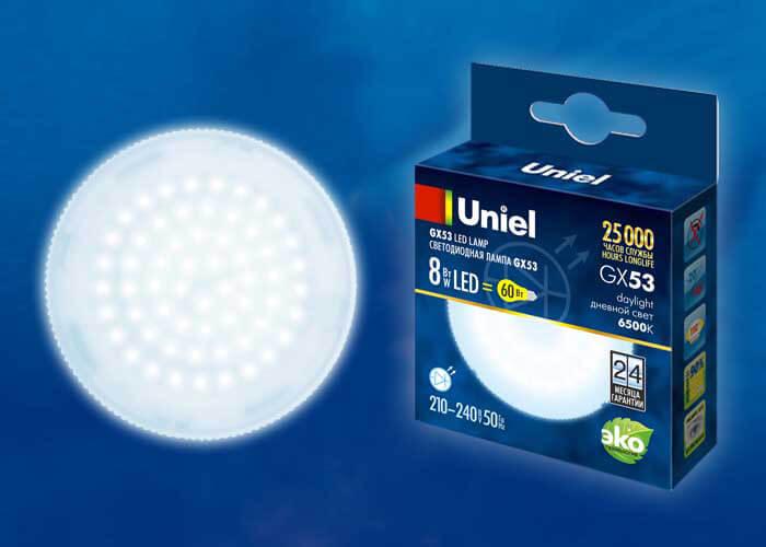 Лампа светодиодная Uniel GX53 8W 6500K матовая LED-GX53-8W/6500K/GX53/FR PLZ01WH UL-00005312 В наличии, Производитель:Uniel, Тип: Светодиодные, Артикул: LED-GX53-8W/6500K/GX53/FR PLZ01WH Доставка по РФ, актуальные цены и остатки, интернет-магазин Торгостров