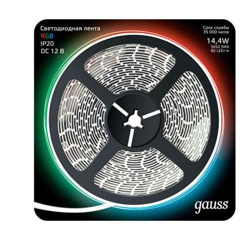 Светодиодная лента Gauss 14,4W/m 60LED/m 5050SMD RGB 5M 312000414 Светодиодная лента Gauss 14,4W/m 60LED/m 5050SMD RGB 5M 312000414 за 1 850 ₽ в наличии с доставкой по России. Светодиодные ленты. Интернет-магазин каталог товаров актуальные цены и остатки