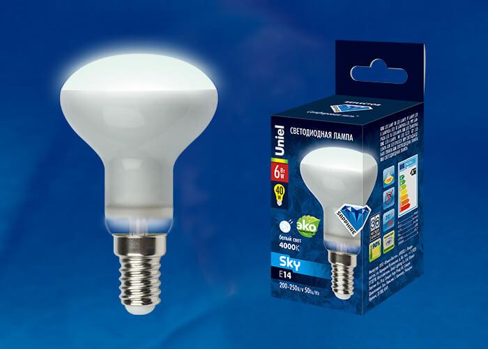 Лампа светодиодная рефлекторная Uniel E14 6W 4000K матовая LED-R50-6W/NW/E14/FR PLS02WH UL-00001492 В наличии, Производитель:Uniel, Тип: Светодиодные, Артикул: LED-R50-6W/NW/E14/FR PLS02WH Доставка по РФ, актуальные цены и остатки, интернет-магазин Торгостров