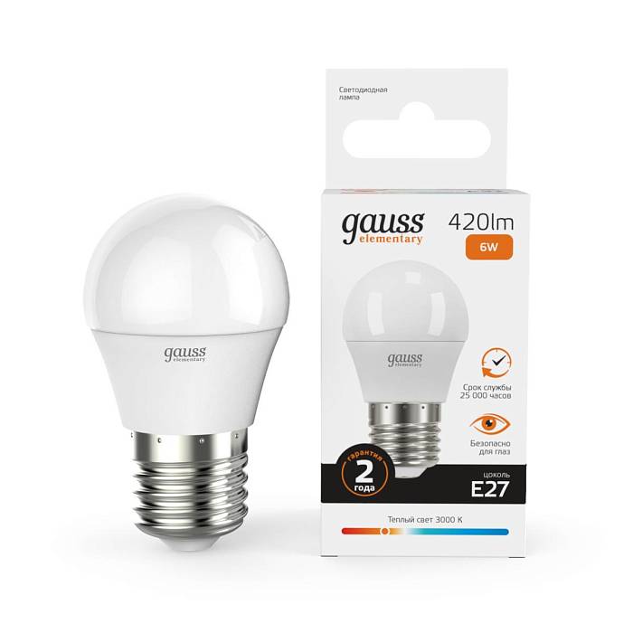 Лампа светодиодная Gauss E27 6W 3000K матовая 53216 В наличии, Производитель:Gauss, Тип: Светодиодные, Артикул: 53216 Доставка по РФ, актуальные цены и остатки, интернет-магазин Торгостров
