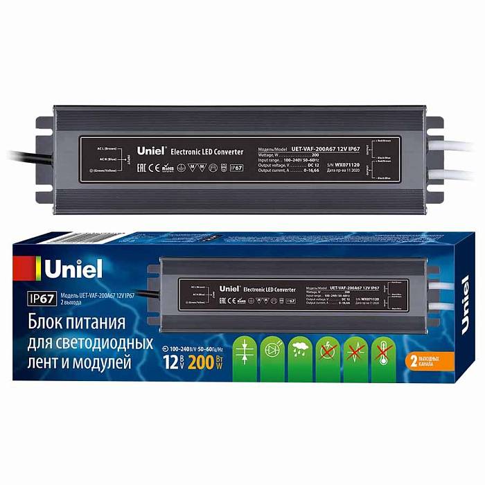 Блок питания Uniel 12V 200W IP67 16,7A UET-VAF-200A67 12V IP67 UL-00007579 Блок питания Uniel 12V 200W IP67 16,7A UET-VAF-200A67 12V IP67 UL-00007579 за 3 832 ₽ в наличии с доставкой по России. Блоки питания. Интернет-магазин каталог товаров актуальные цены и остатки