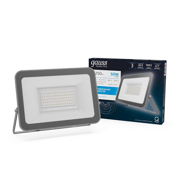 Прожектор светодиодный Gauss Qplus 50W 6500К 690511350 В наличии, Производитель:Gauss, Тип: Прожекторы, Артикул: 690511350 Доставка по РФ, актуальные цены и остатки, интернет-магазин Торгостров
