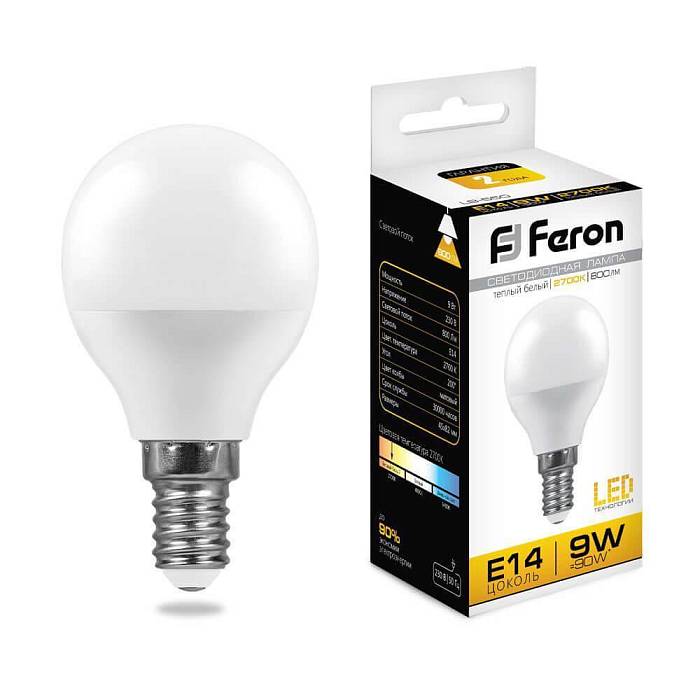 Лампа светодиодная Feron E14 9W 2700K Шар Матовая LB-550 25801 В наличии, Производитель:Feron, Тип: Светодиодные, Артикул: 25801 Доставка по РФ, актуальные цены и остатки, интернет-магазин Торгостров