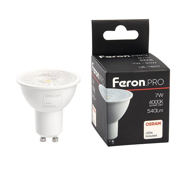 Лампа светодиодная Feron GU10 7W 4000K матовая LB-1607 38177 В наличии, Производитель:Feron, Тип: Светодиодные, Артикул: 38177 Доставка по РФ, актуальные цены и остатки, интернет-магазин Торгостров