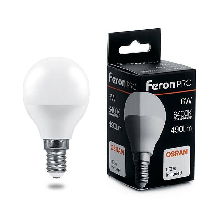 Лампа светодиодная Feron Pro E27 6W 6400K матовая LB-1406 38067 В наличии, Производитель:Feron, Тип: Светодиодные, Артикул: 38067 Доставка по РФ, актуальные цены и остатки, интернет-магазин Торгостров