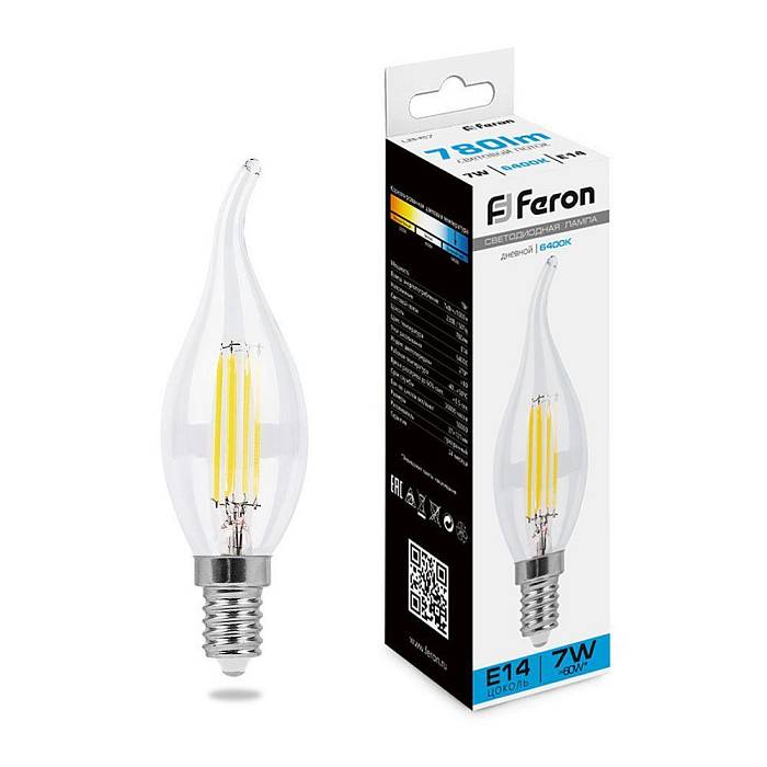 Купить Лампа светодиодная филаментная Feron E14 7W 6400K прозрачная LB-67 38233 за 162 ₽ в наличии с доставкой по России. Интернет-магазин каталог товаров