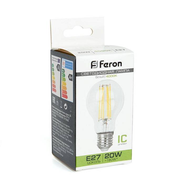 Лампа светодиодная филаментная Feron E27 20W 4000K прозрачная LB-620 38246 В наличии, Производитель:Feron, Тип: Филаментные, Артикул: 38246 Доставка по РФ, актуальные цены и остатки, интернет-магазин Торгостров
