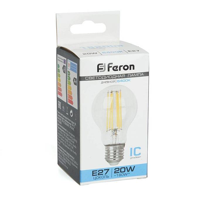 Лампа светодиодная филаментная Feron E27 20W 6400K прозрачная LB-620 48285 В наличии, Производитель:Feron, Тип: Филаментные, Артикул: 48285 Доставка по РФ, актуальные цены и остатки, интернет-магазин Торгостров