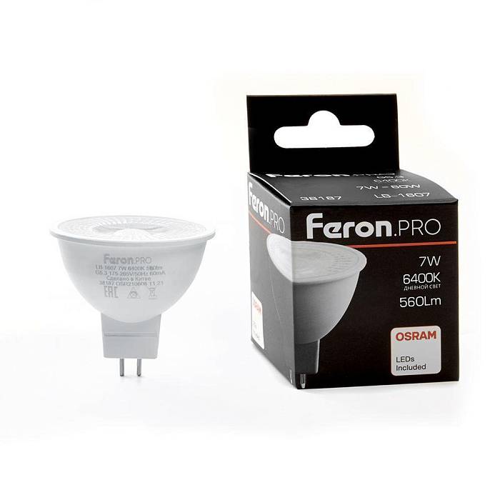 Лампа светодиодная Feron G5.3 7W 6400K матовая LB-1607 38187 В наличии, Производитель:Feron, Тип: Светодиодные, Артикул: 38187 Доставка по РФ, актуальные цены и остатки, интернет-магазин Торгостров
