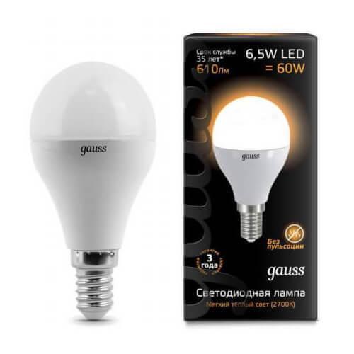 Купить Лампа светодиодная Gauss E14 6.5W 3000K матовая 105101107 за 179 ₽ в наличии с доставкой по России. Интернет-магазин каталог товаров