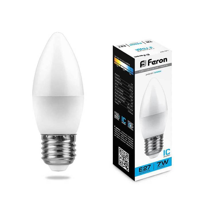 Купить Лампа светодиодная Feron E27 7W 6400K Свеча Матовая LB-97 25883 за 98 ₽ в наличии с доставкой по России. Интернет-магазин каталог товаров